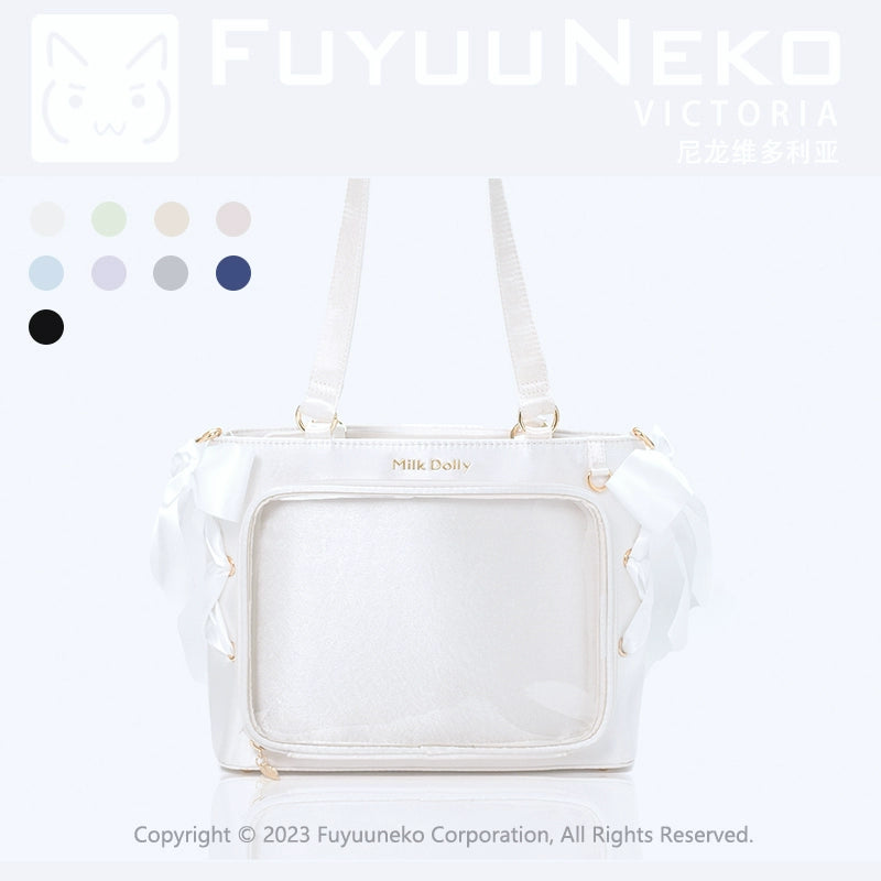 Satin Ita Bag, Clear Window & Detachable Ribbon Bow (White) 43227:771960
