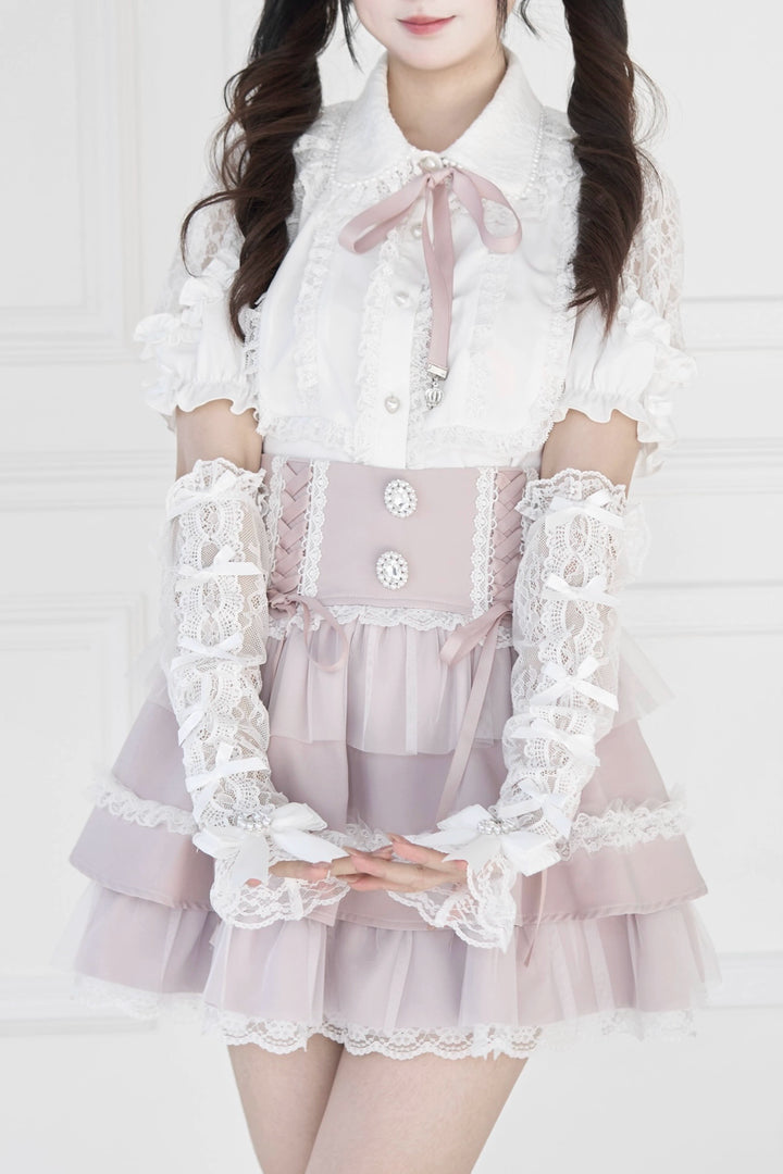 Jirai Kei Lace Arm Sleeves, Ribbon Bows, Rhinestones, Pearl Accents 43316:773885