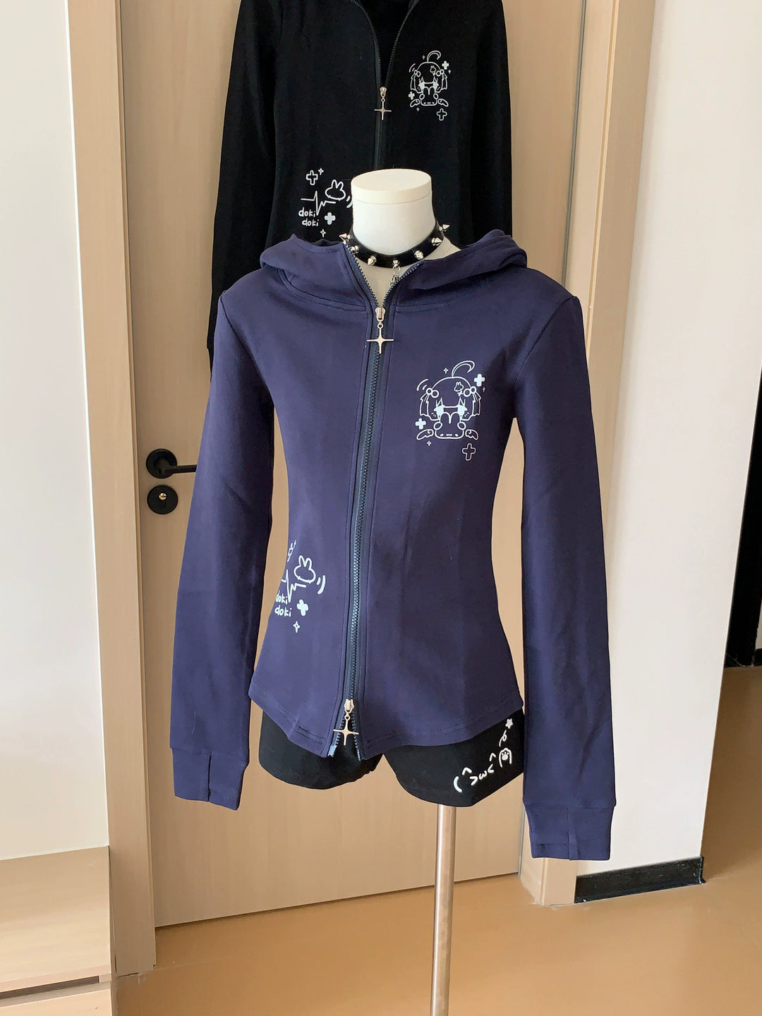 Hooded Jirai Kei Jacket, Bunny Ears & Two-Way Zippers (L M S) 42899:757212