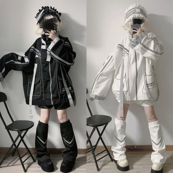 Plus Size Punk Couple Jacket Set, Oversized Style 35440:493396