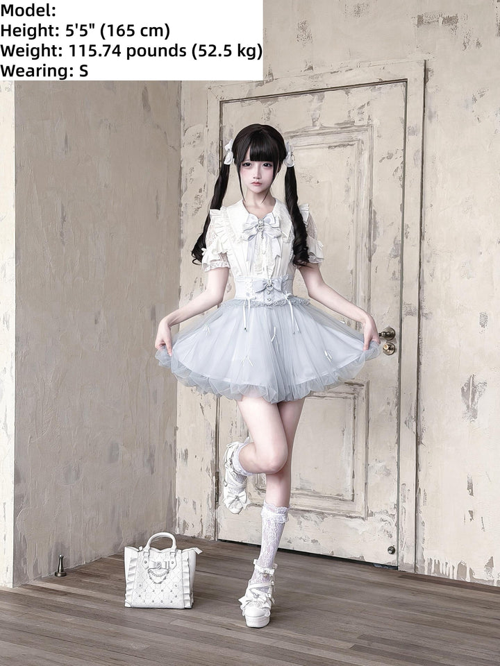 Ryousangata High-Waist Tulle Skirt, Bubble Hem 45195:840487