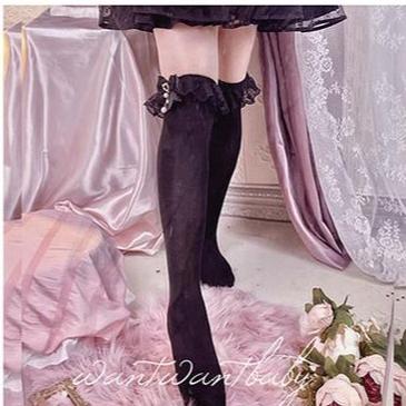 Jirai Kei Socks Black White Pink Blue Bow Lace Socks 21754:320648