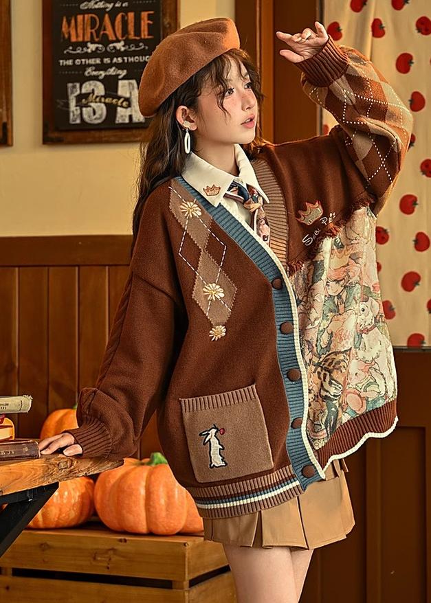 Mori Kei Vintage Style Melrad Knit Sweater Shirt Skirt Set 22716:335840