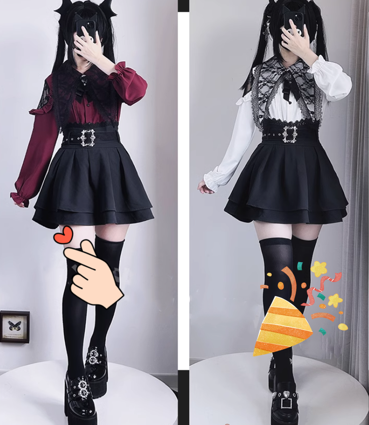 Jirai Kei Lace Blouse Double Layer Skirt A-line 39278:618502