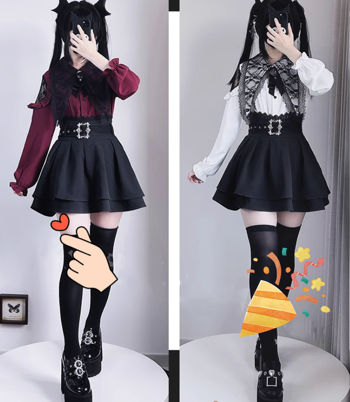 Jirai Kei Lace Blouse Double Layer Skirt A-line 39278:618502