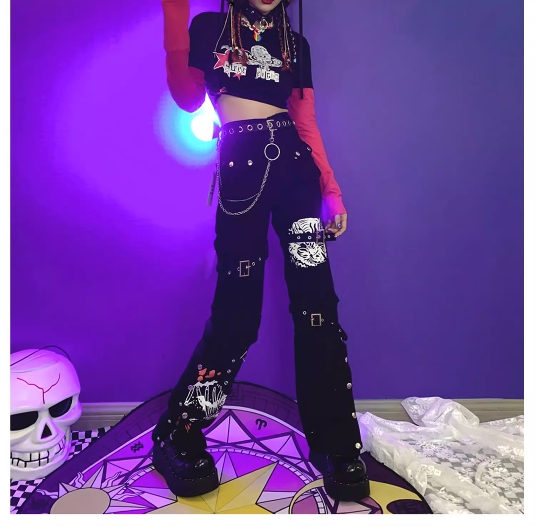 Y2K Long Pants Punk Casual Pants Versatile Black Trousers 39064:611824