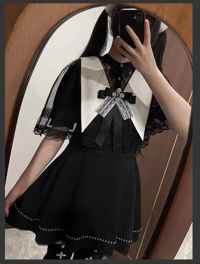 Jirai Kei Skirt Angel Wing Collar Blouse Double Layered Skirt 39538:634844