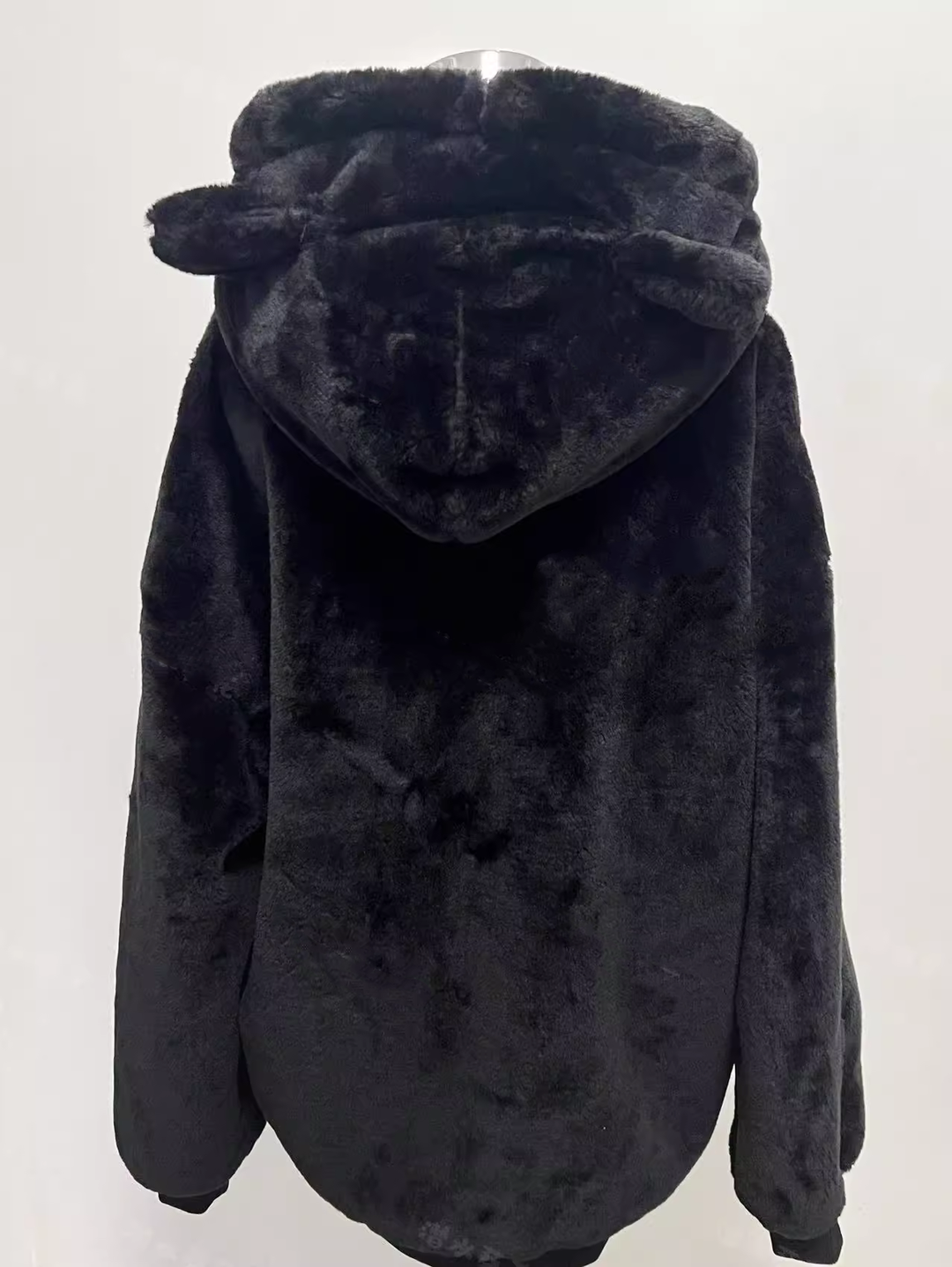 Jirai Kei Coat Black Fleece Hooded Jacket With Cat Ears 40754:678012