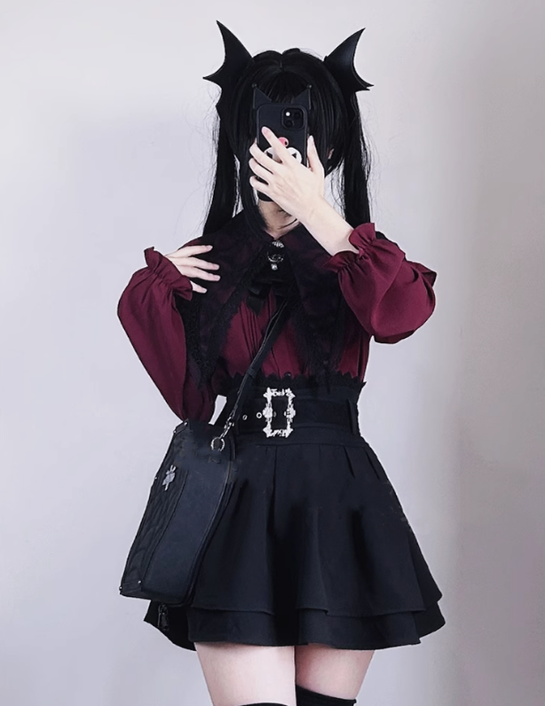 Jirai Kei Lace Blouse Double Layer Skirt A-line 39278:618476