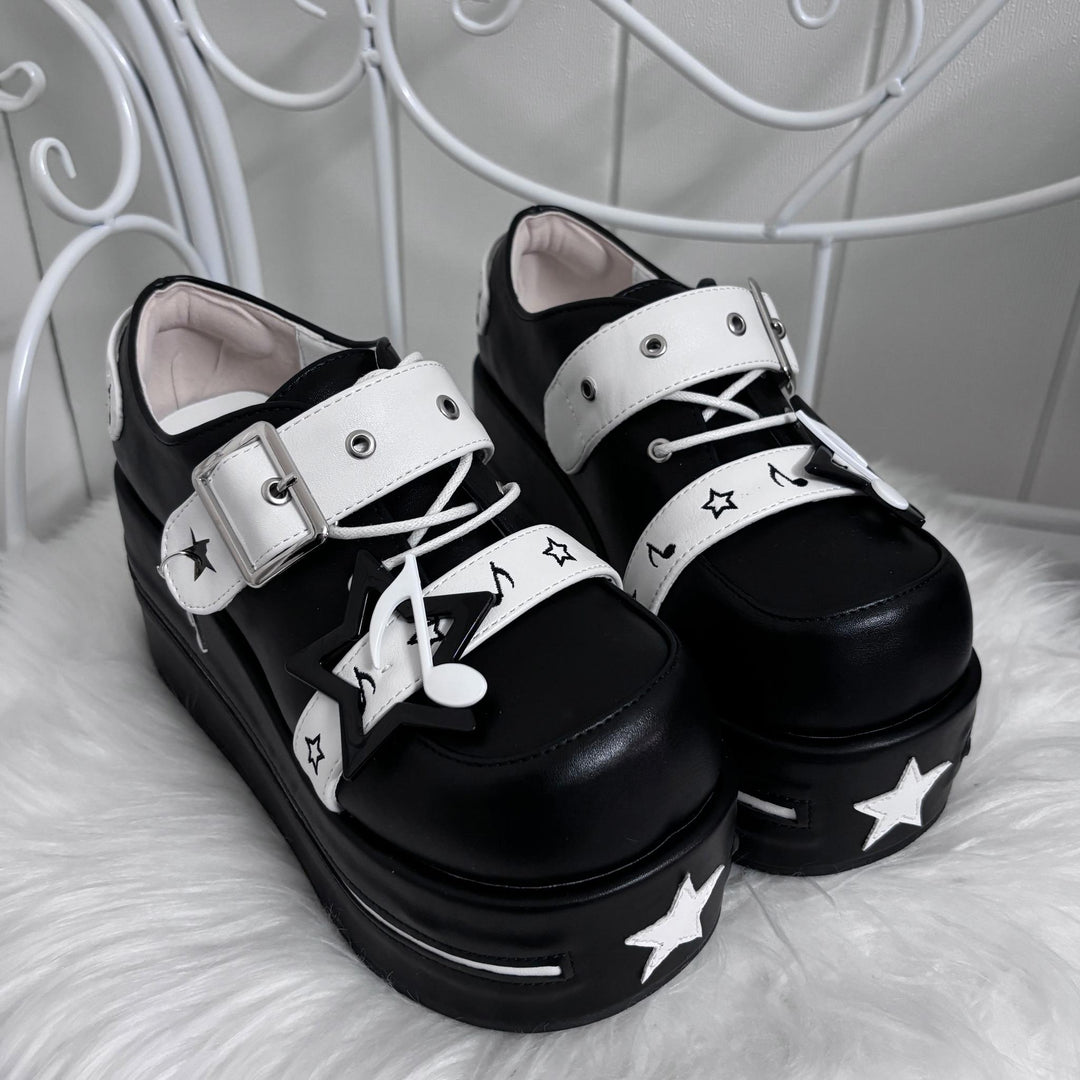 Punk Platform Shoes Gyaru Round-Toe Pentagram Musical Note Designs (Black / 34 35 36 37 38 39 40 41) 41578:706676