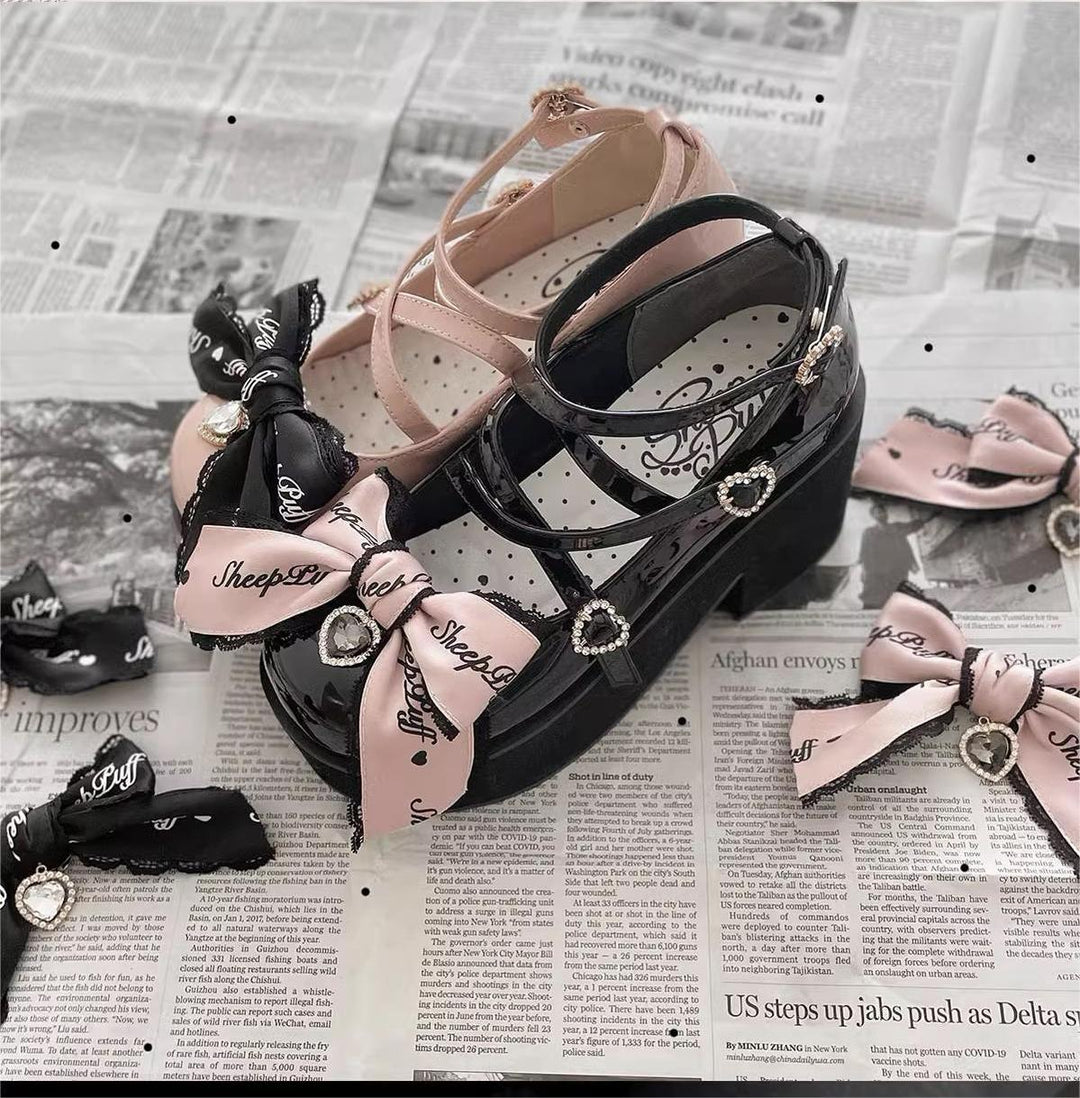 Jirai Kei Shoes Black Pink Platform Shoes Bow Buckle Shoes 21984:351182