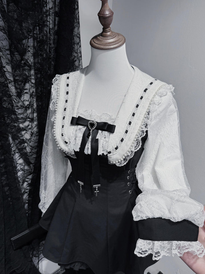Long-Sleeved Jirai Kei Dress, Pocketed Shorts (Black / L M S XL) 43856:787378