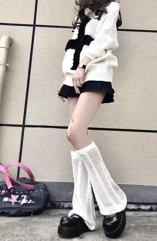 Harajuku Fashion White Black Gray Leg Warmers 28966:339376