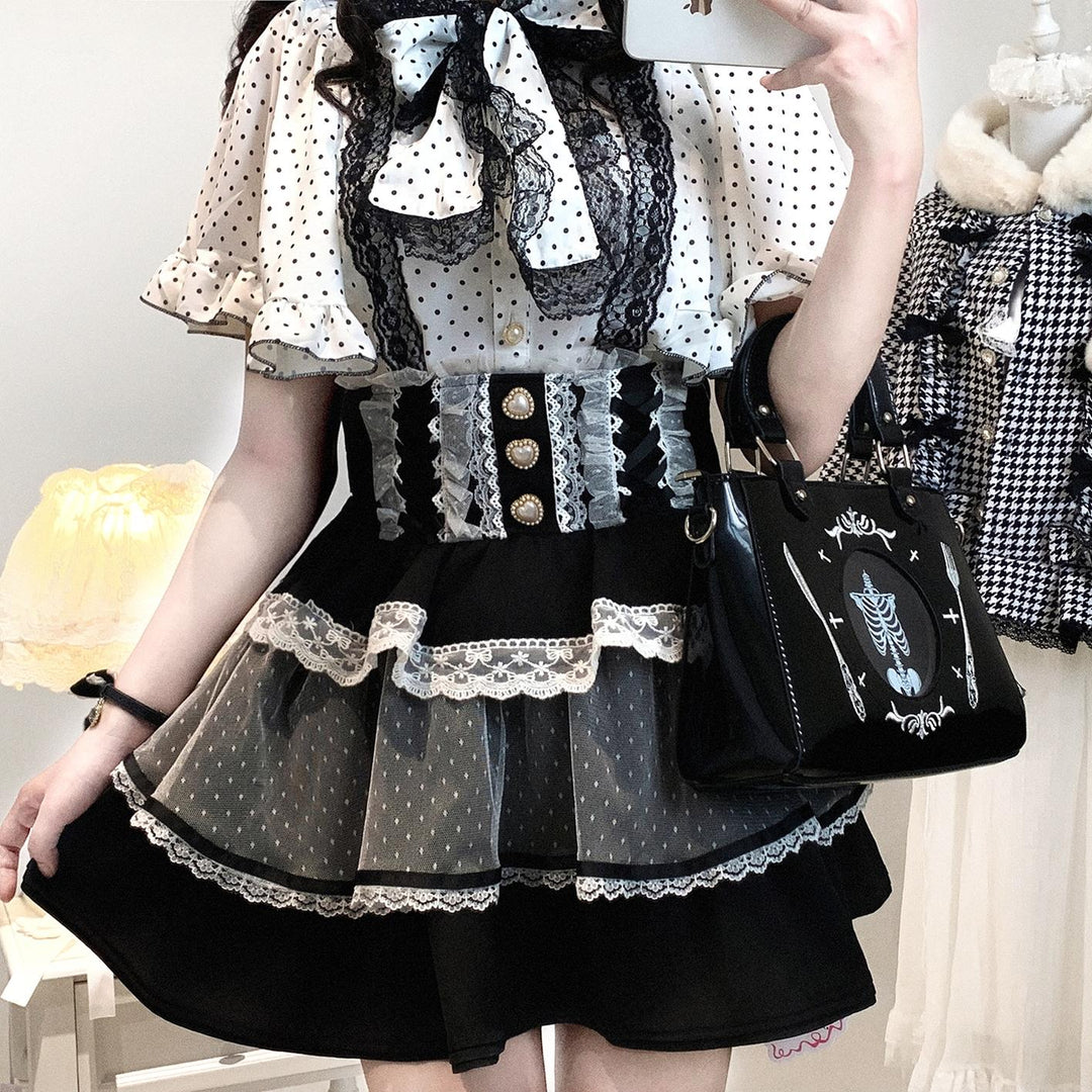 Ryousangata High-waist Skirt, Tiered Hem 44003:792902