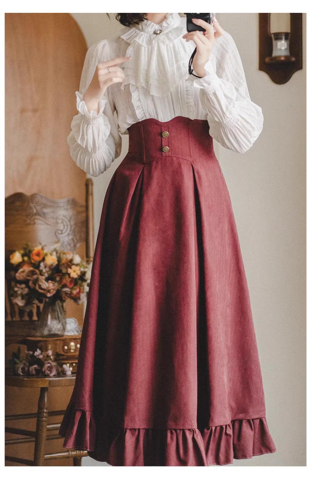 Classic Lolita A-Line Skirt + Button-Front Vest + White Blouse 40944:770420