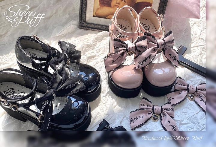 Jirai Kei Shoes Black Pink Platform Shoes Bow Buckle Shoes 21984:351142
