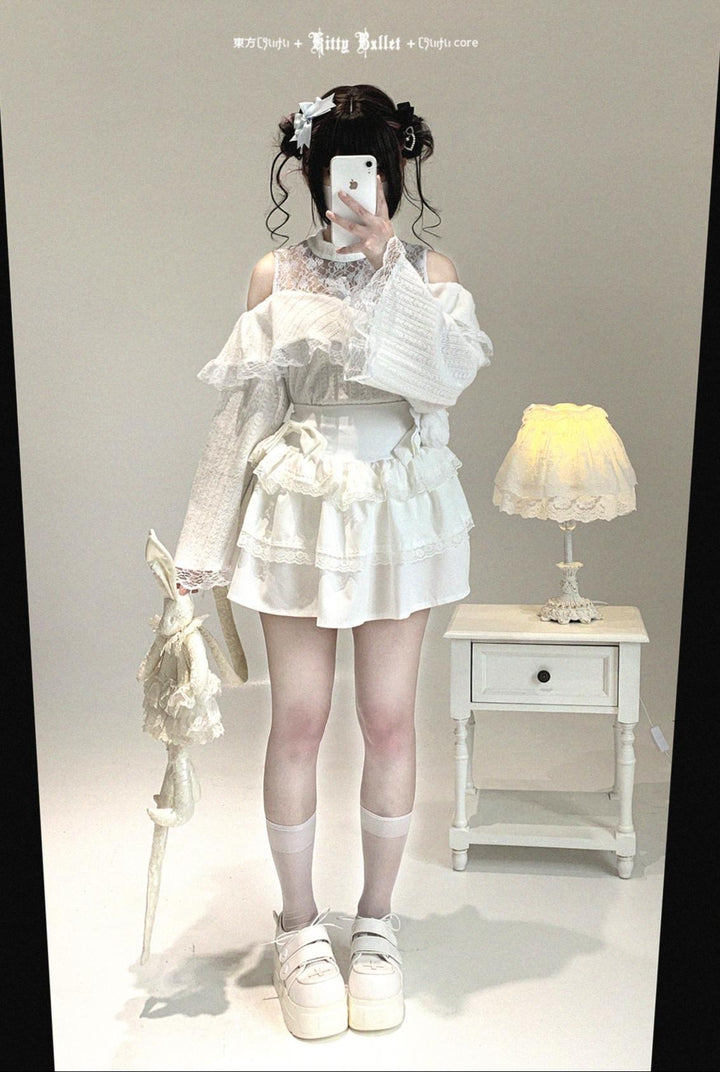 Soft Plush Ryousangata Sweater, Lace Details 44470:810482