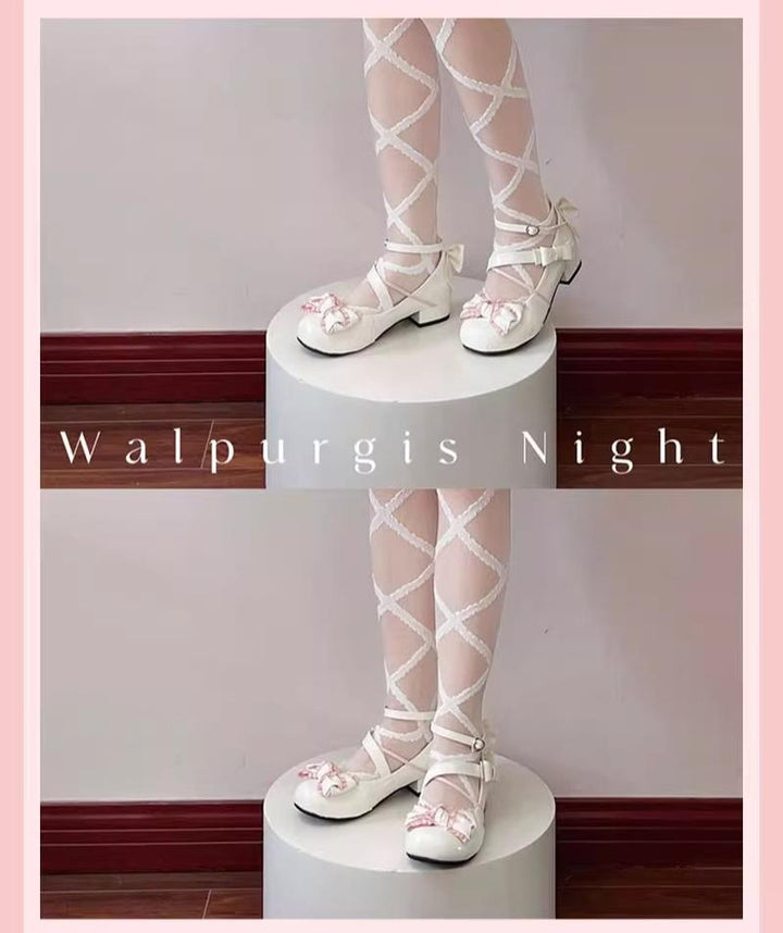 Sweet Lolita Round-toe Shoes with Low Heel and Bow Details 42555:746334