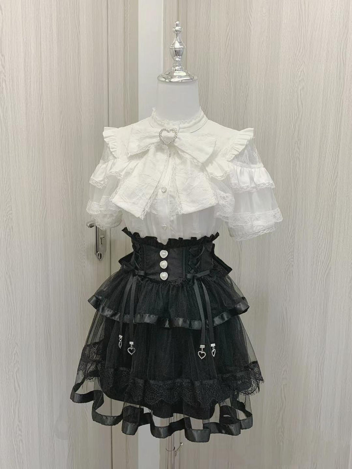 Jirai Kei Skirt Ryousangata Skirt Lace Tiered Skirt 38552:607996