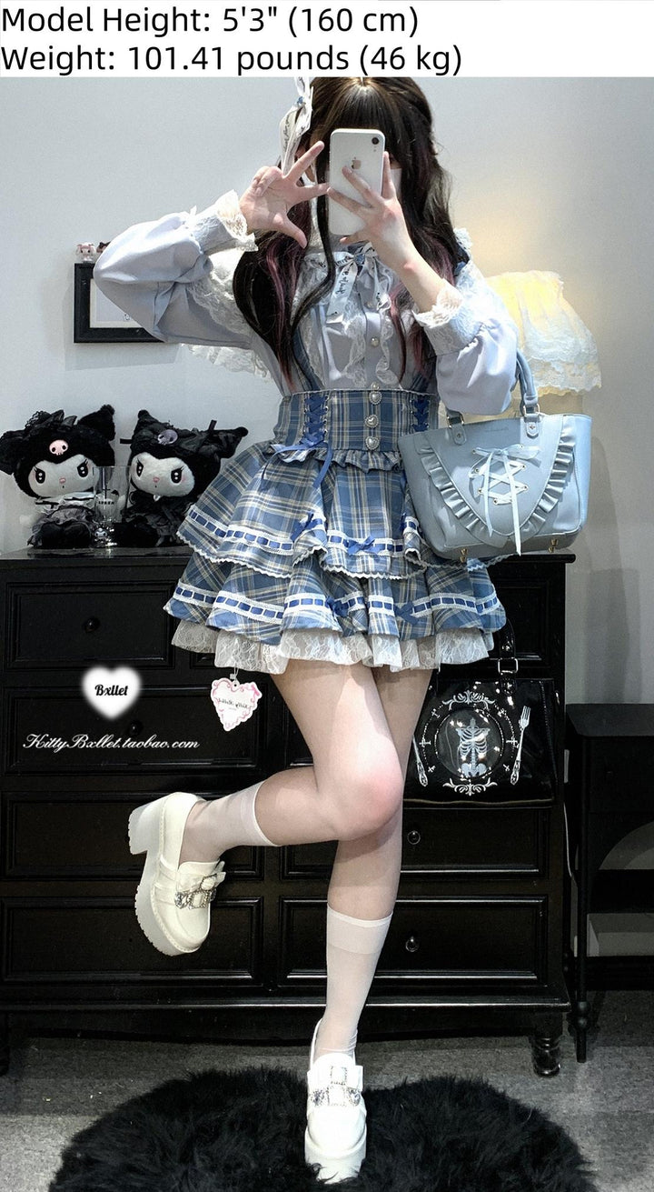 Plaid Jirai Kei Skirt, Detachable Suspenders 43735:784087
