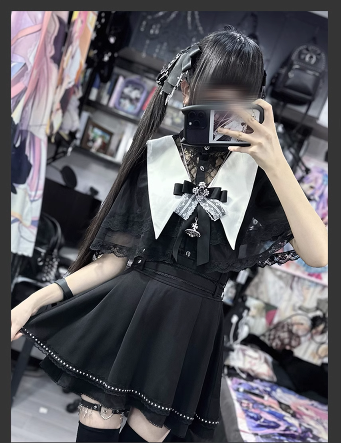 Jirai Kei Skirt Angel Wing Collar Blouse Double Layered Skirt 39538:634850