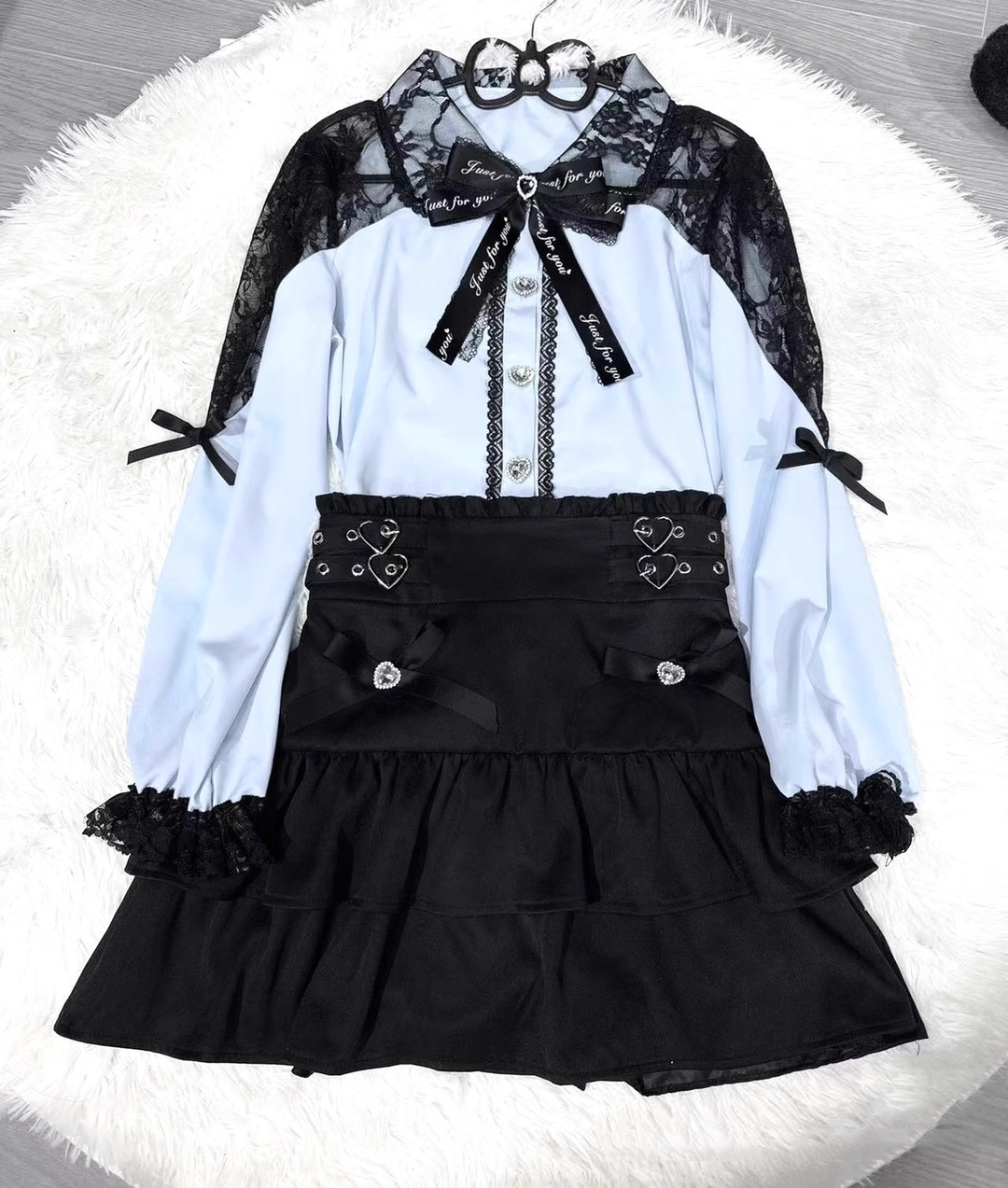 Jirai Kei Skirt Set Lace Collar Blouse A-line Skirt Set 39534:628836