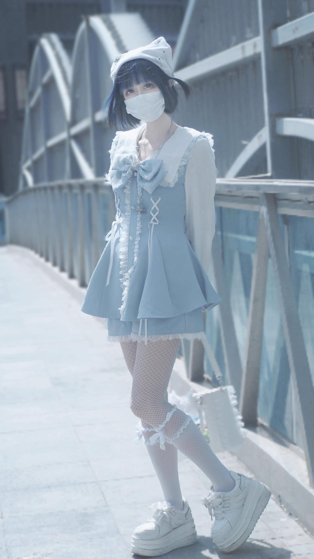 Lace-up Jirai Kei Dress Set with Lace and Rhinestone Button 42784:753152