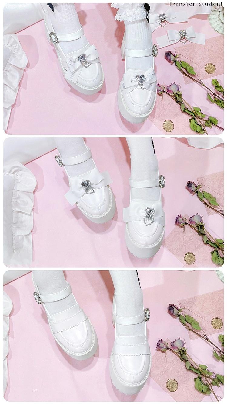 Jirai Kei Shoes Rhinestone Bow Platform Shoes With Shoe Clip 38042:594514