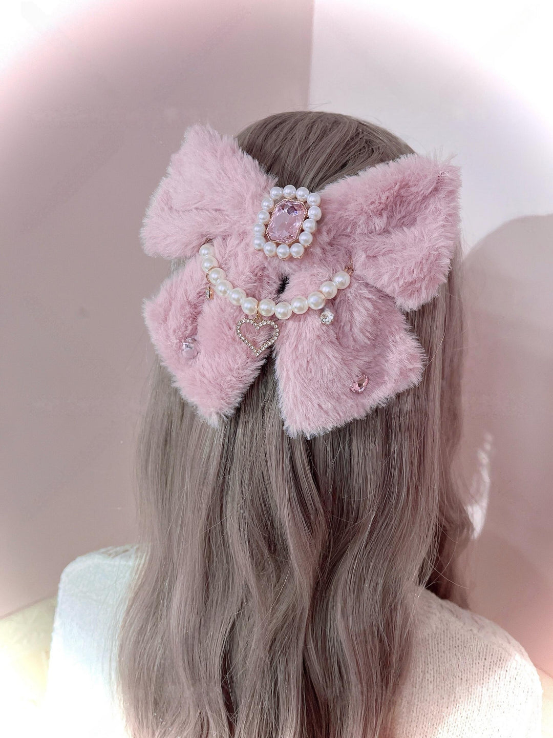 Fuzzy Ryousangata Hair Clip, Rhinestone Accents 44463:810434