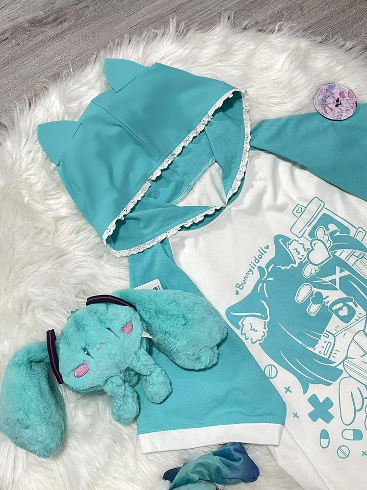 Subculture T-shirt Cat Ear Anime Hoodie Loose Otaku Shirt 38522:599860