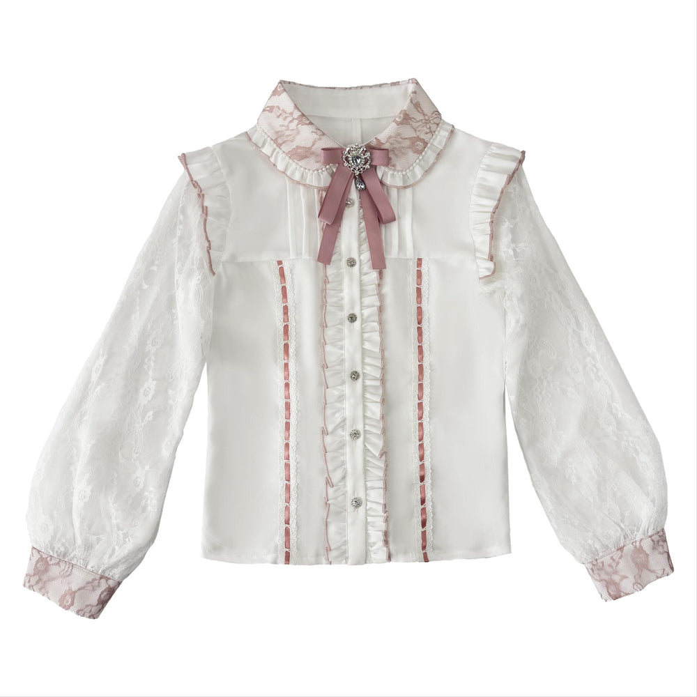 Jirai Kei Lace Sleeves Blouse, Fleece Lining 44177:800970