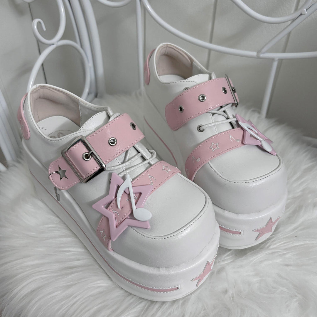 Punk Platform Shoes Gyaru Round-Toe Pentagram Musical Note Designs (Pink / 34 35 36 37 38 39 40 41) 41578:706692