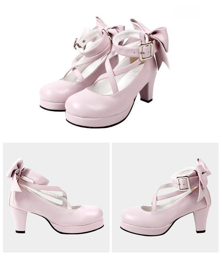 Lolita Shoes High Heel Shoes With Round Toe And Bow Ties Multicolor 31646:369088 31646:369088