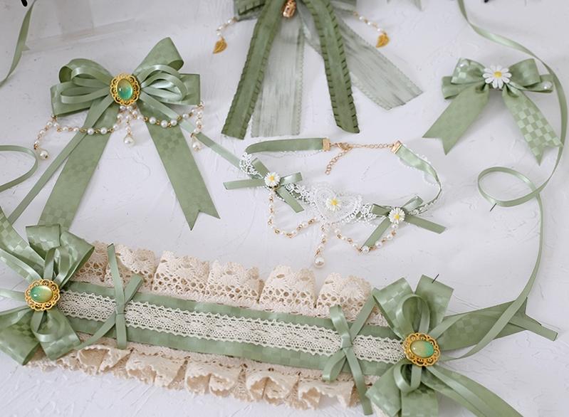 Lolita Fashion And Mori Kei Hair accessory Matcha Green Lace Brooch Clasp 36426:520748