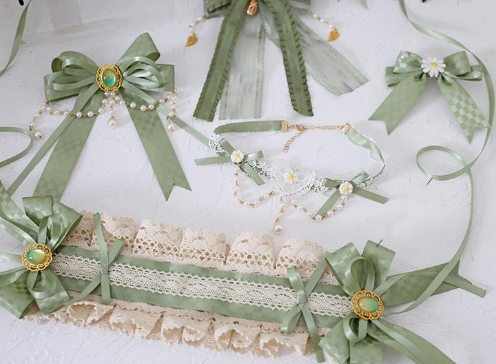 Lolita Fashion And Mori Kei Hair accessory Matcha Green Lace Brooch Clasp 36426:520748