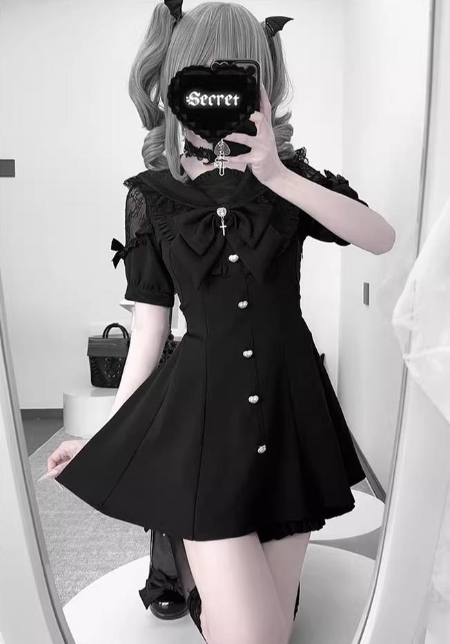 Jirai Kei Set Up, A-line Dress, Short/Long Sleeve Style 43295:772831