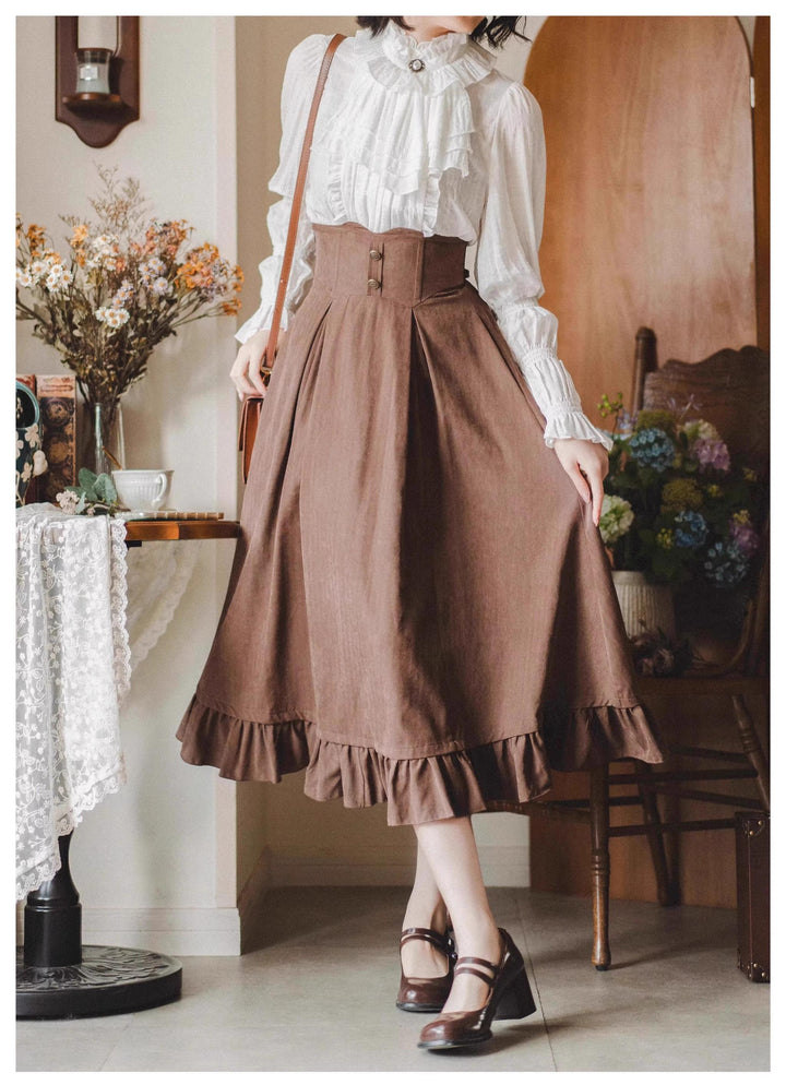 Classic Lolita A-Line Skirt + Button-Front Vest + White Blouse 40944:770427
