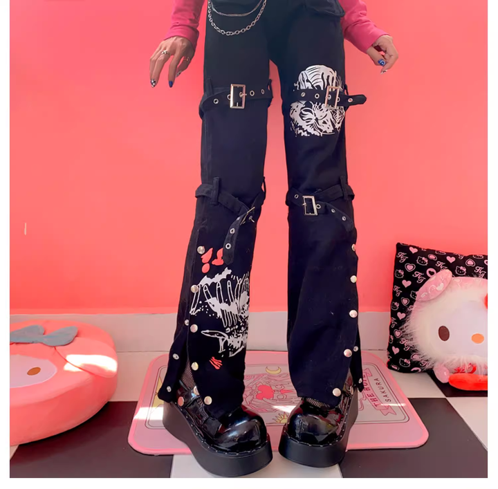 Y2K Long Pants Punk Casual Pants Versatile Black Trousers 39064:611822