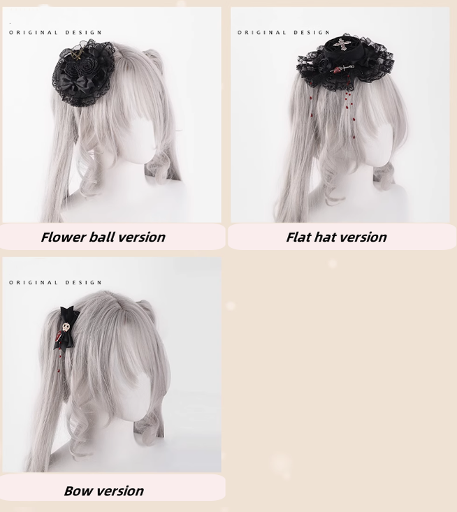 Gothic Lolita Hair Clips Black Bow Lace Hair Accessory 39652:635792