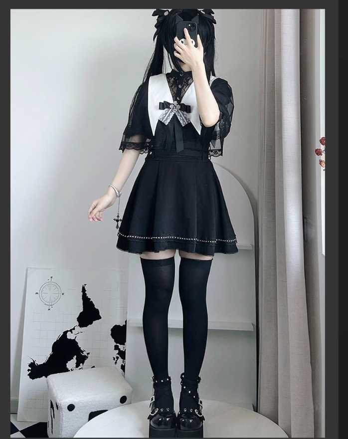 Jirai Kei Skirt Angel Wing Collar Blouse Double Layered Skirt 39538:634864