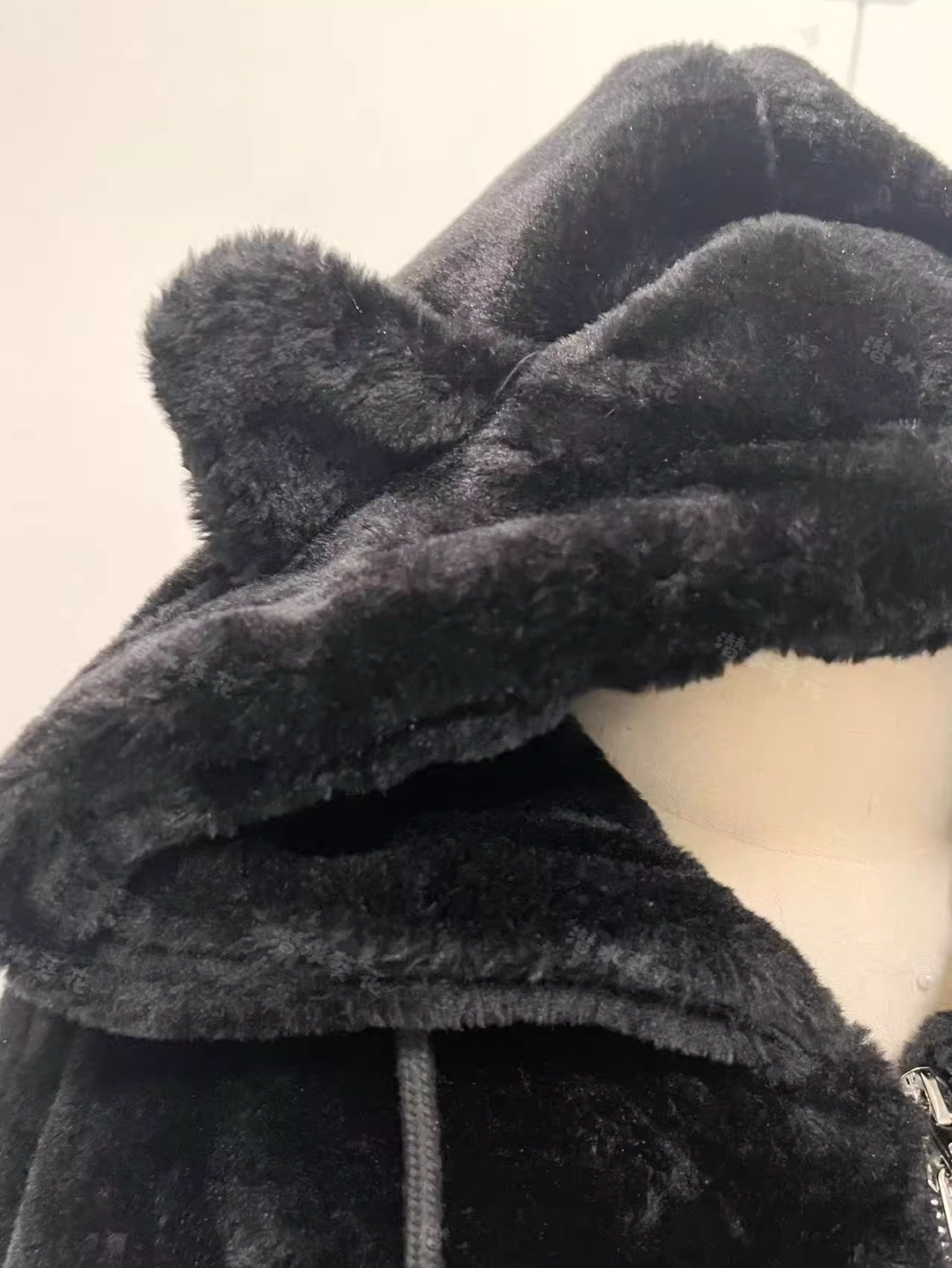 Jirai Kei Coat Black Fleece Hooded Jacket With Cat Ears 40754:678000