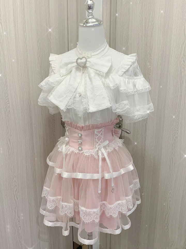 Jirai Kei Skirt Ryousangata Skirt Lace Tiered Skirt 38552:608004