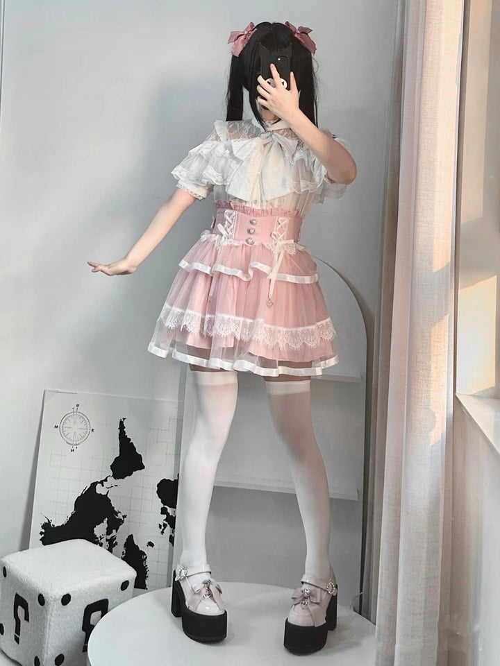 Jirai Kei Skirt Ryousangata Skirt Lace Tiered Skirt 38552:608014