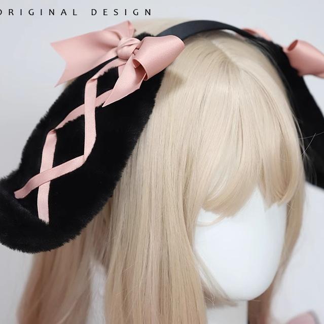 Jirai Kei Sweet Rabbit Ear Hairband Black Pink Hair Accessory (Black) 22524:334906