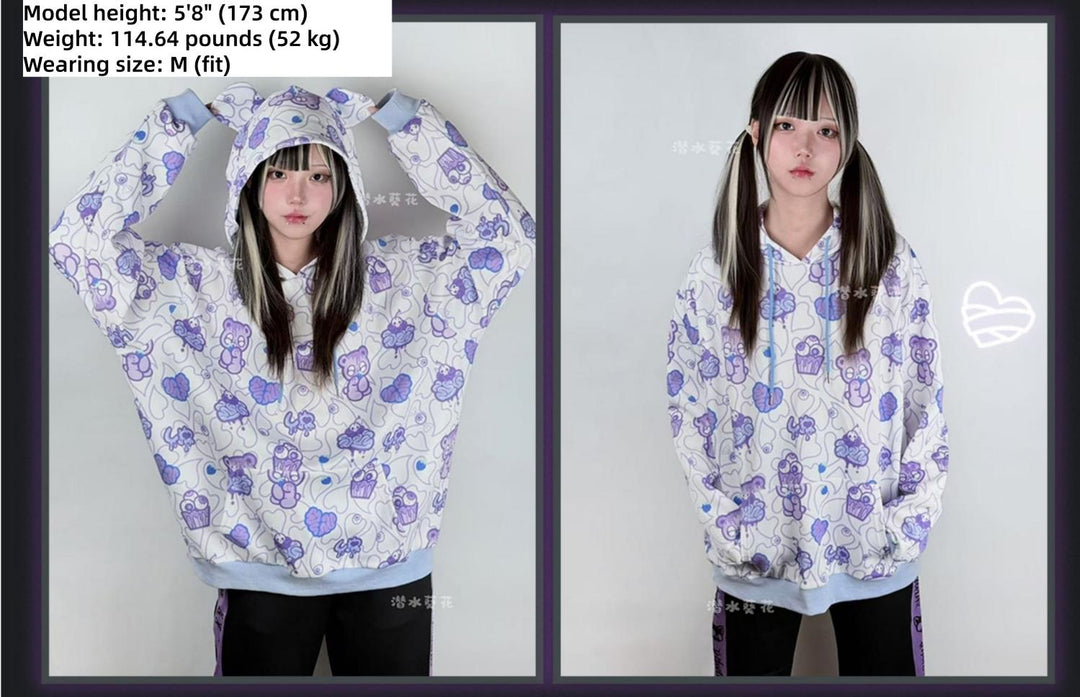 Yami Kawaii Printed Jacket and Hoodie, Bear Ear 44149:798137