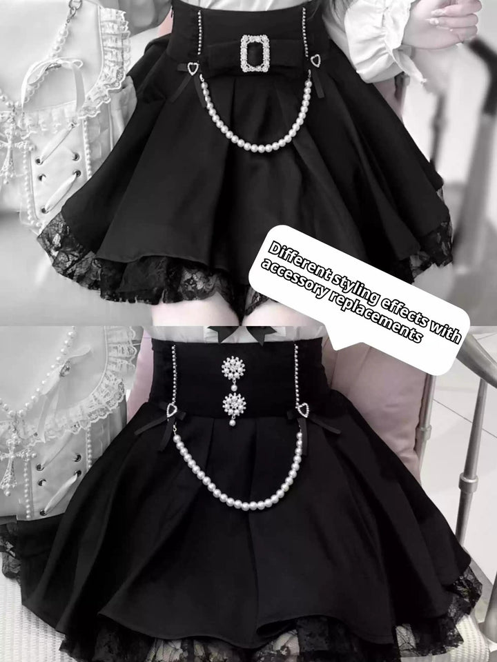 Jirai Kei Open-shoulder Blouse Black Skirt With Peal Chain (L M XL) 42164:734093