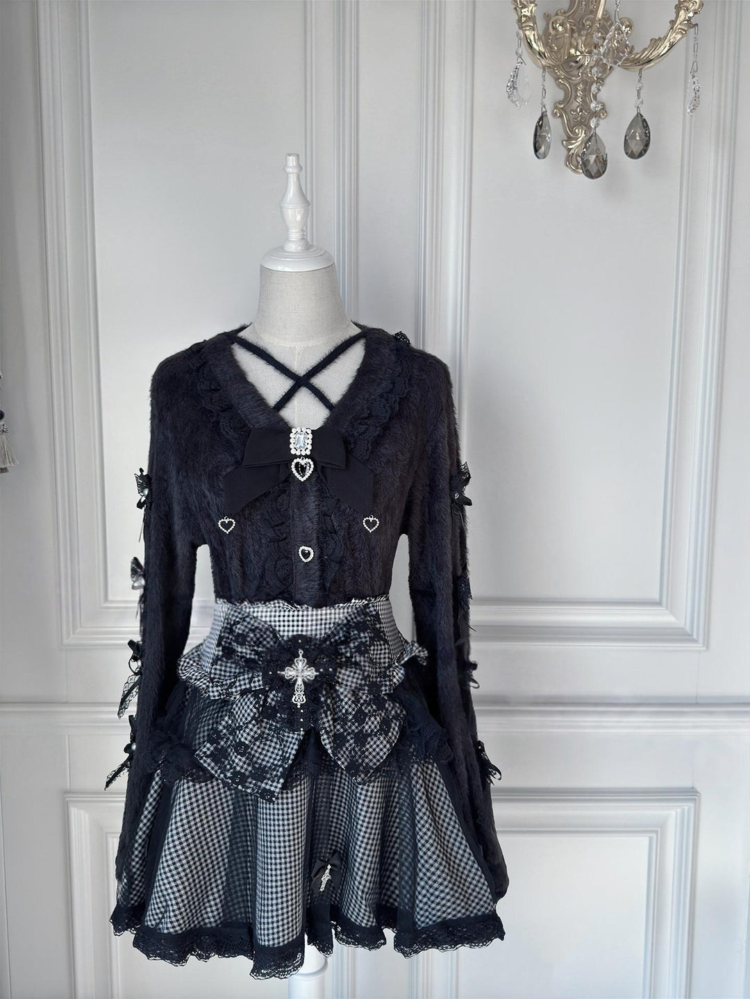 Jirai Kei Black Sweater Cardigan, Tulle Skirt 44527:812172