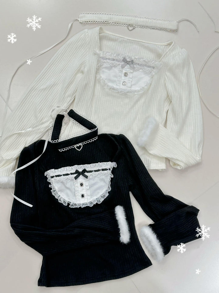 Jirai Kei Black/White Sweater Top with Choker (L M S XL) 46104:875367