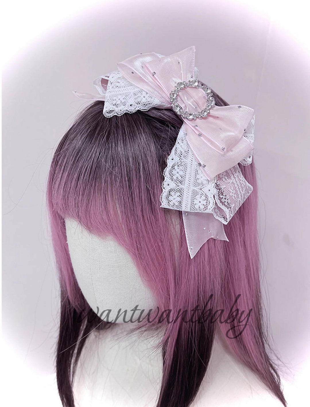 Jirai Kei Headwear, Rhinestone Bow Headband With Sparkle (Pink) 43297:772904
