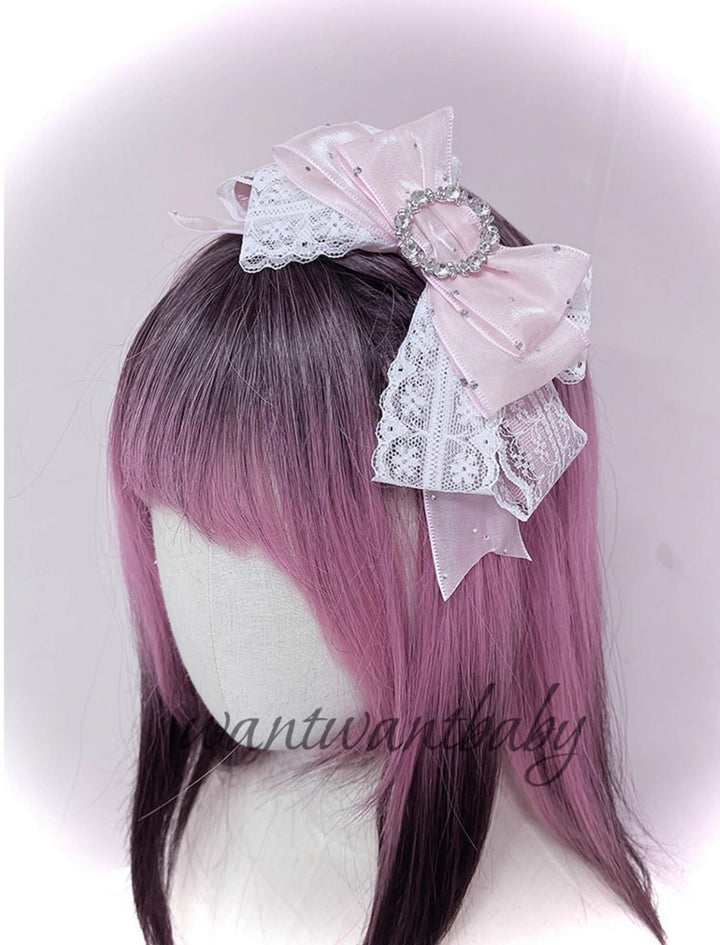 Jirai Kei Headwear, Rhinestone Bow Headband With Sparkle (Pink) 43297:772904